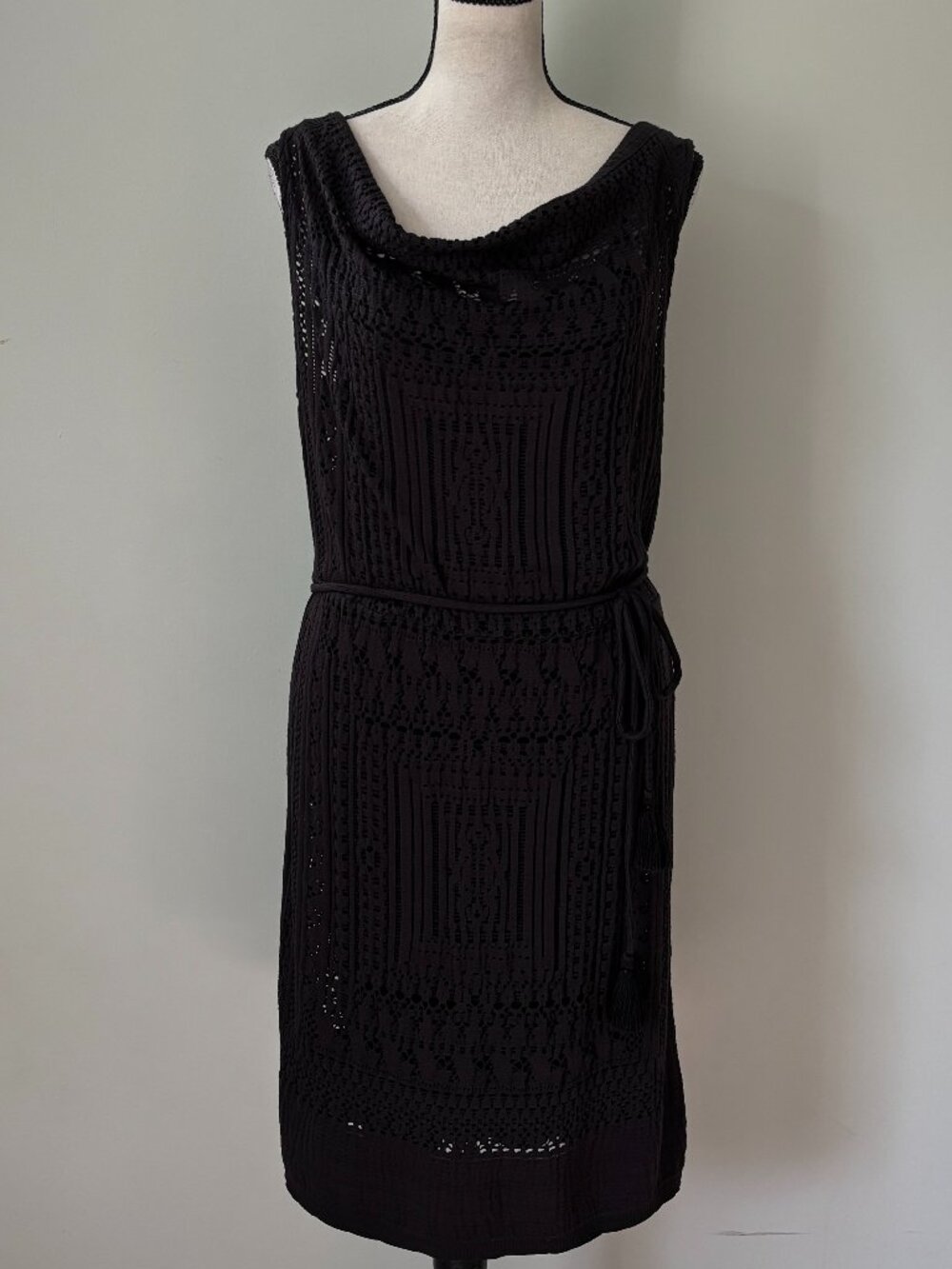 Calypso St. Barth Black Crochet Cowl Neck Sheath Dress Small Like New